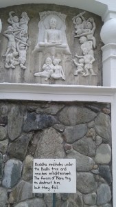 Depiction of the Buddha meditating. Peace Pagoda in Grafton, NY, Feb 2016.  Photo copyright Alyssa Colton